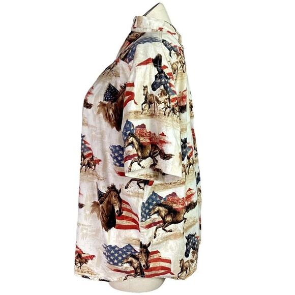 Bit & Bridle Shirt Mens XL Ivory Western US Flag Horse Rodeo Cowboy Patriotic - Picture 3 of 6